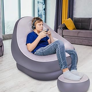 Benross Avenli 88150 Inflatable 2-Piece Deluxe Lounger With Foot Stool/Perfect Chair For Gaming, Reading & Movie Watching/Lounger Size 116 x 98 x 83cm (L x W x H)