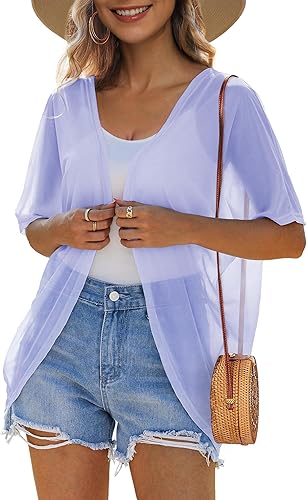 CPOKRTWSO Cárdigan de verano para mujer, ligero, casual, de manga corta, traslúcido, para mujer, frente abierto (S-XL)