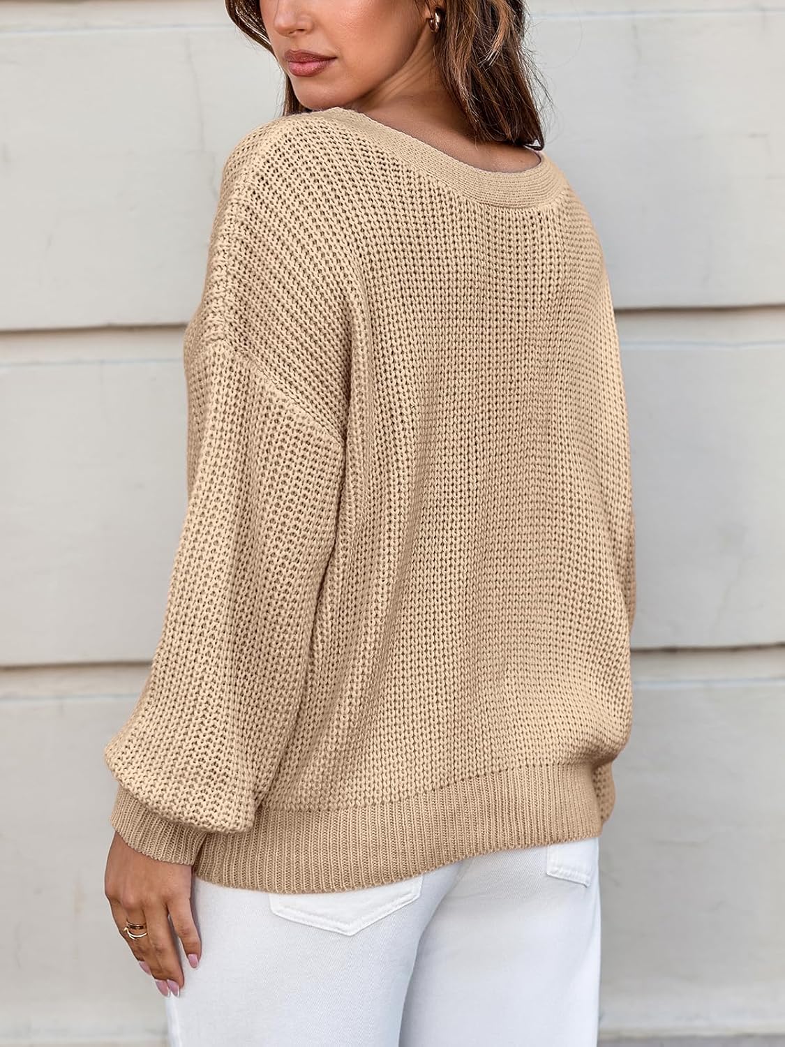 CUPSHE Womens Sweaters Bow Sweater Neck Casual Long Sleeve Lightweight Crochet Pullover Sweater Tops - Image 3