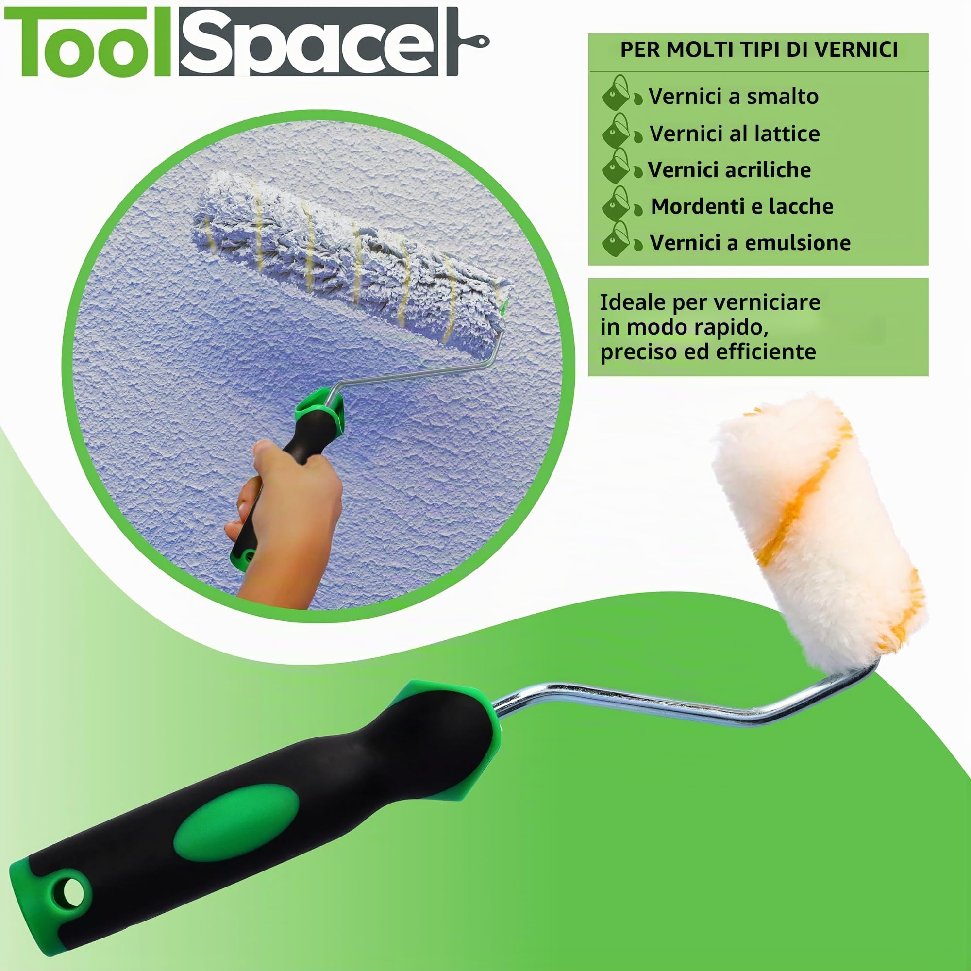 ToolSpace 10 Pezzi Rullo per Pittura - 7 cm Rulli Set Poliacryl con Pelo Lungo - Rulino per Verniciatura Verniciare - Ricambio con Manico per Porte - Kit Pitturare Pareti Interni Esterni - Superfici