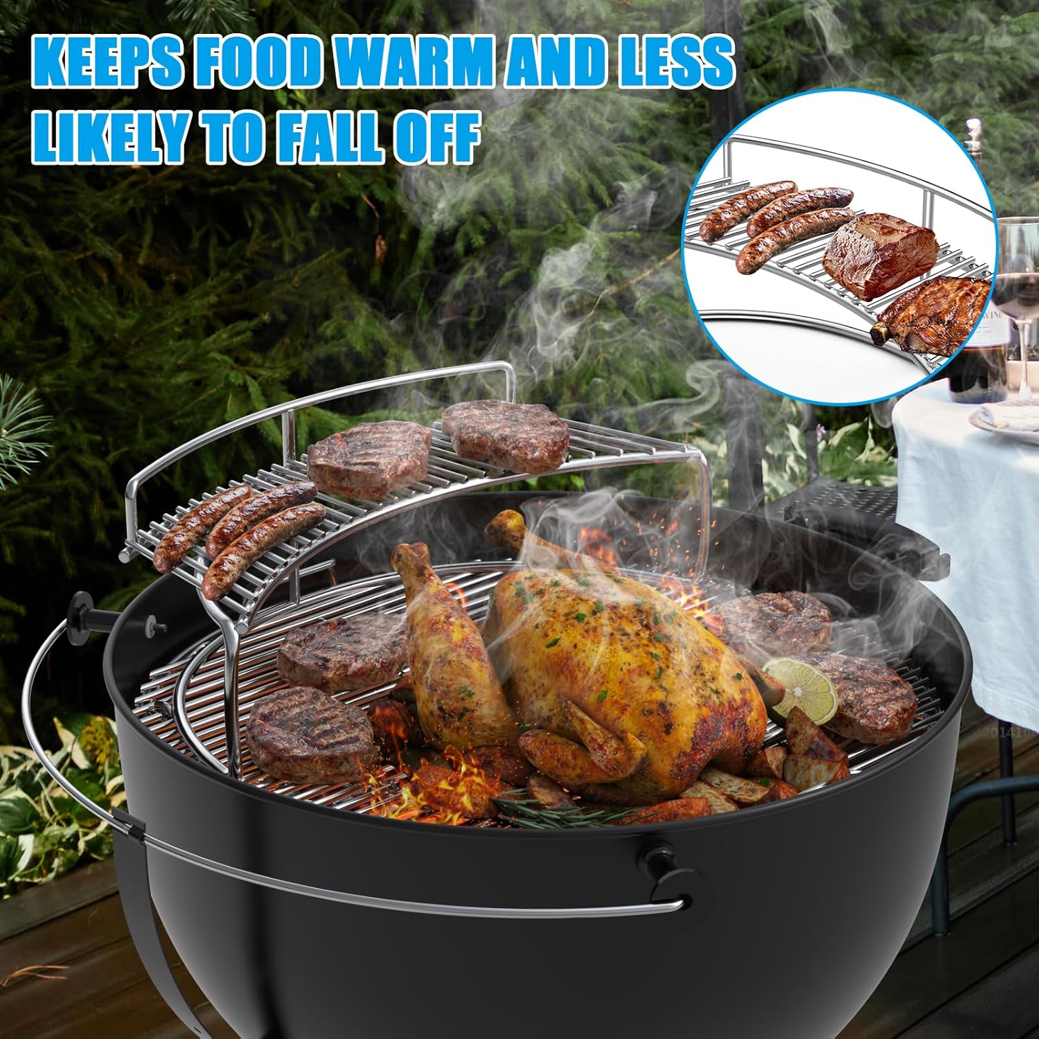 Outspark Warming Cooking Rack/Smoking Rack for Weber, Char-Broil Charcoal Kettle Grills and Ceramic Large Big Green Egg, Kamado Joe Classic, Pit Boss K22, Louisiana K22 Grills, 17 3/4" SS Grill