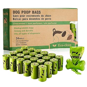 Poop Bags Biodegradable, 24 Rolls/360 Bags with Dispenser, Dog Waste Bags, Unscented, Leak-Proof, Easy Tear-Off