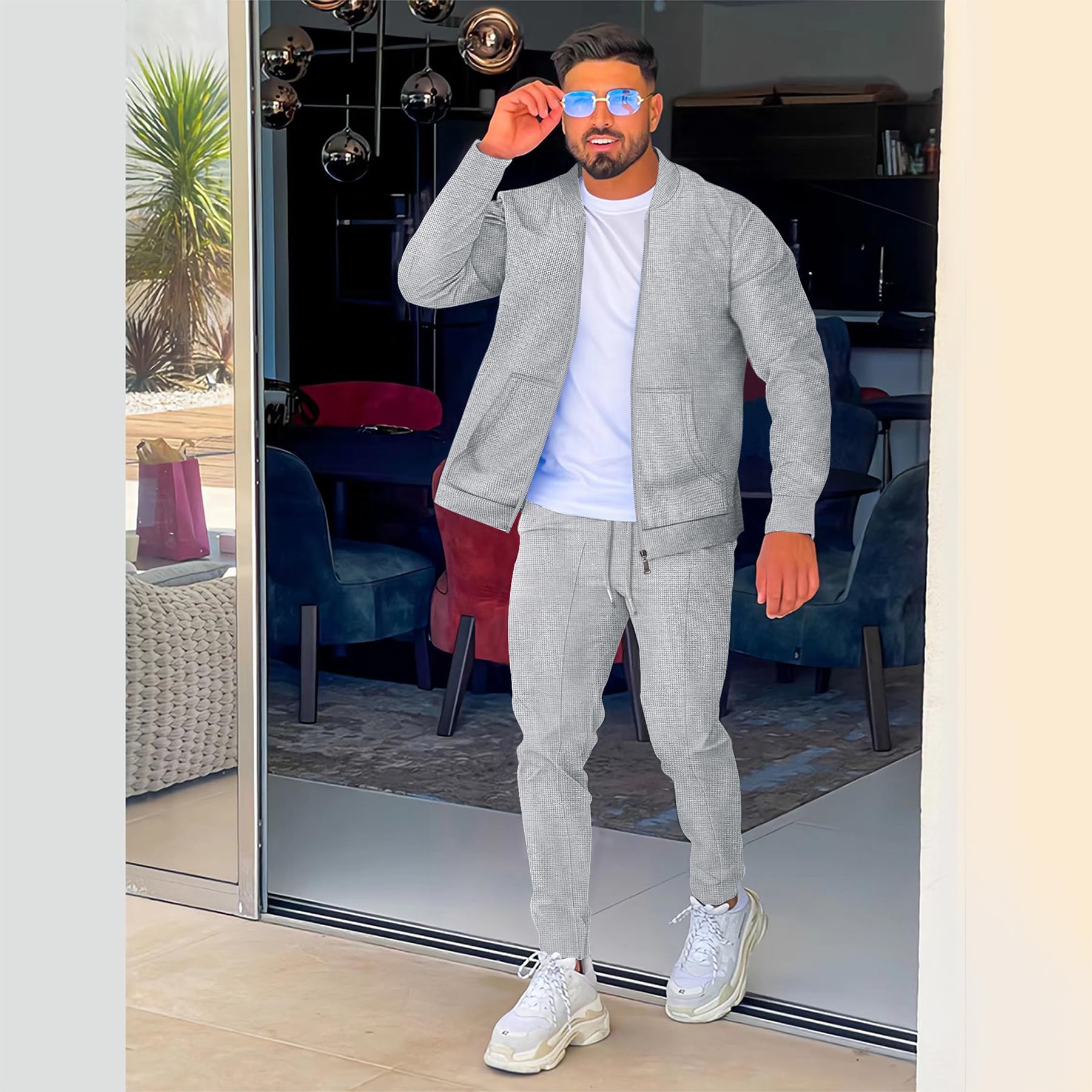 2 Piezas Juego De Sudaderas Suit Sudadera De Cuello De Béisbol Chándal Hombre Sudaderas Deportivas Top Y Juego De Trotar Deportivo Inferior Moda Traje