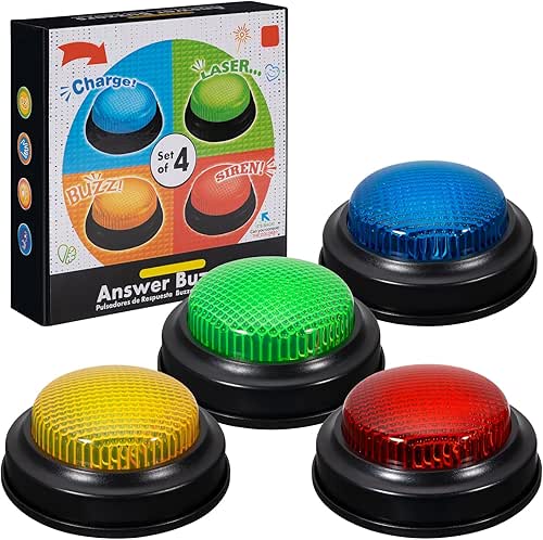 Set of 4 Trivia Game Buzzers with Lights & Sound,
