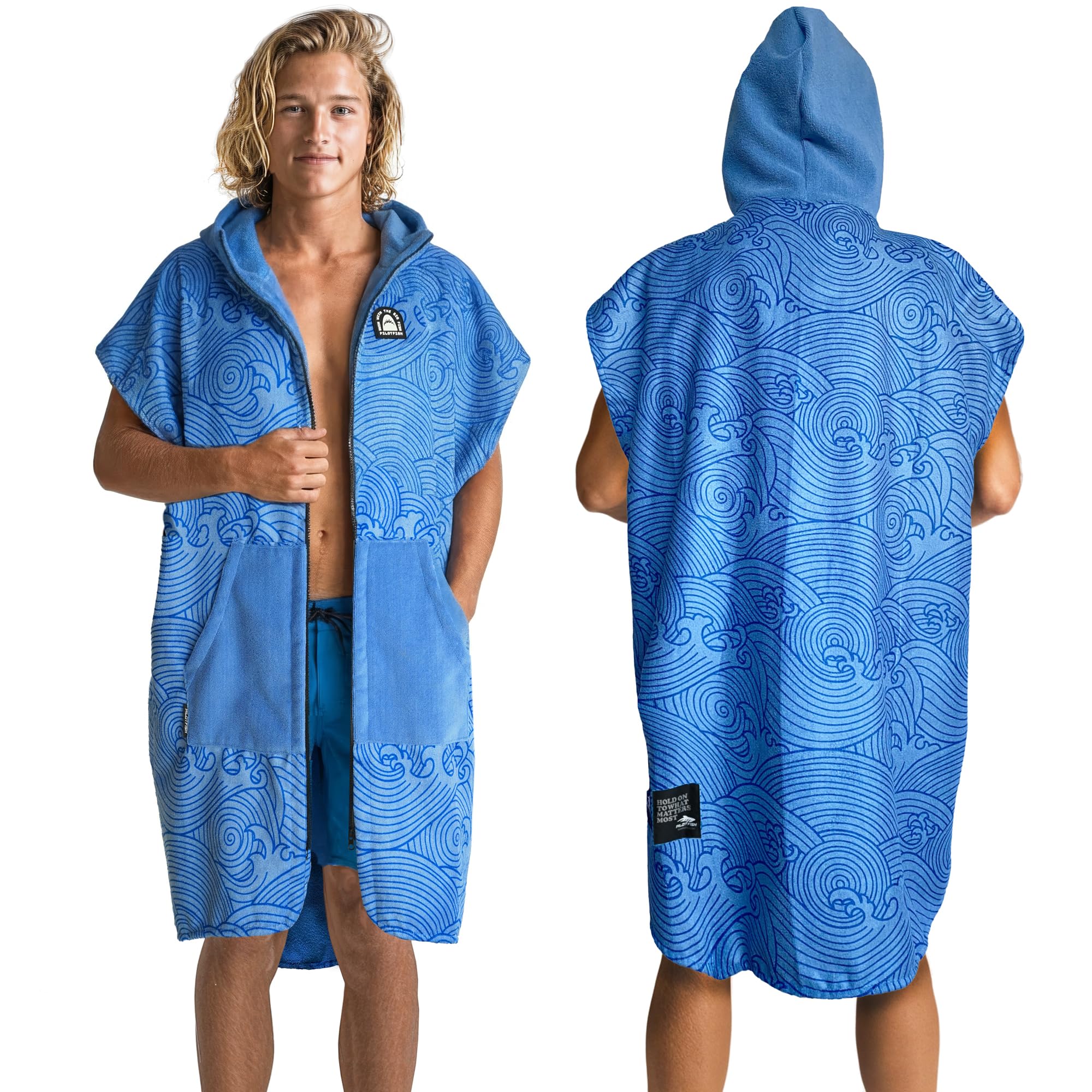 Pilotfish Accappatoio ultra assorbente da surf con cappuccio, morbido, ad asciugatura rapida, in microfibra, con tasca, unisex, per surf, nuoto, piscina, uomo/donna, grande