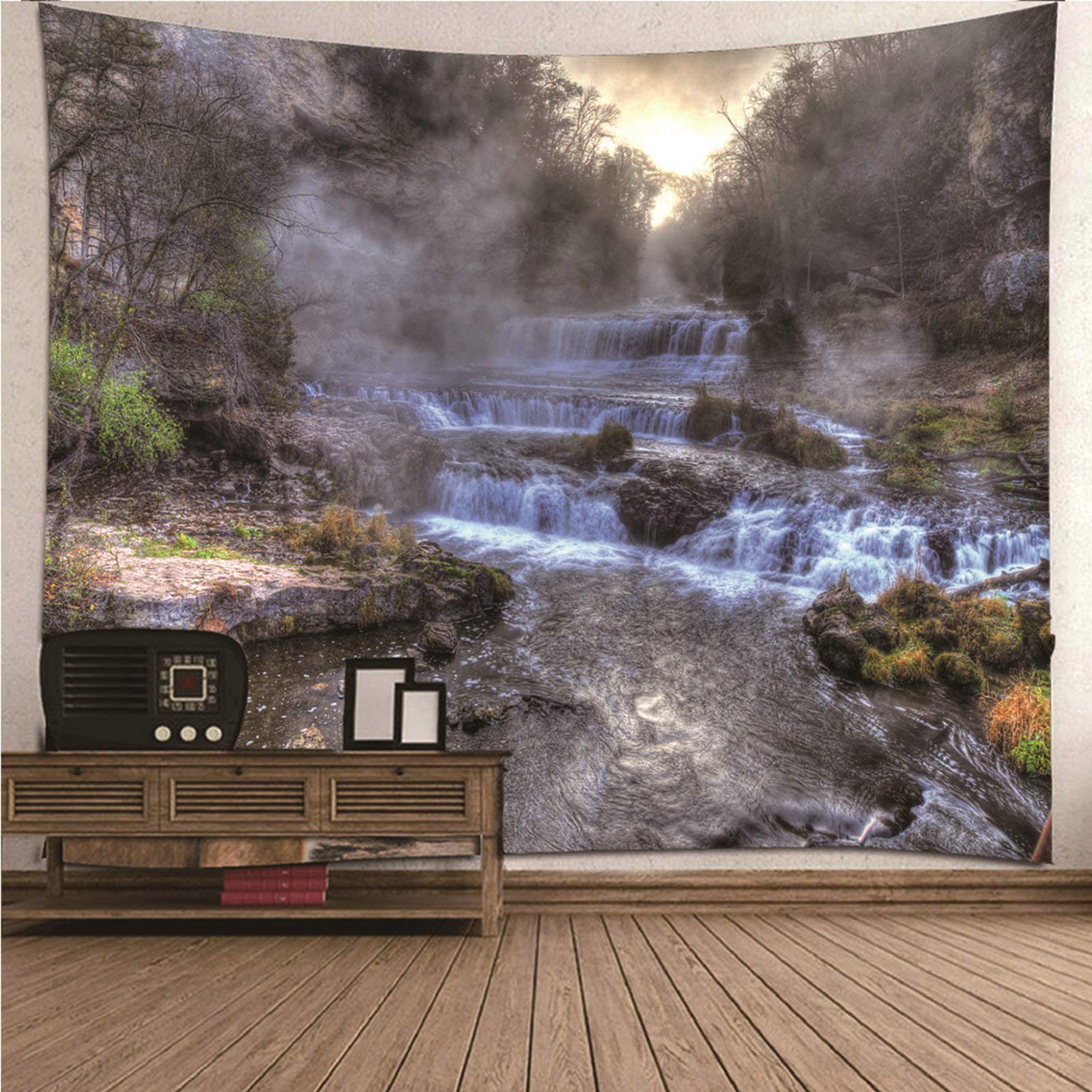 Tapiz de pared para salón en color marrón con diseño de paisaje natural de 150x150