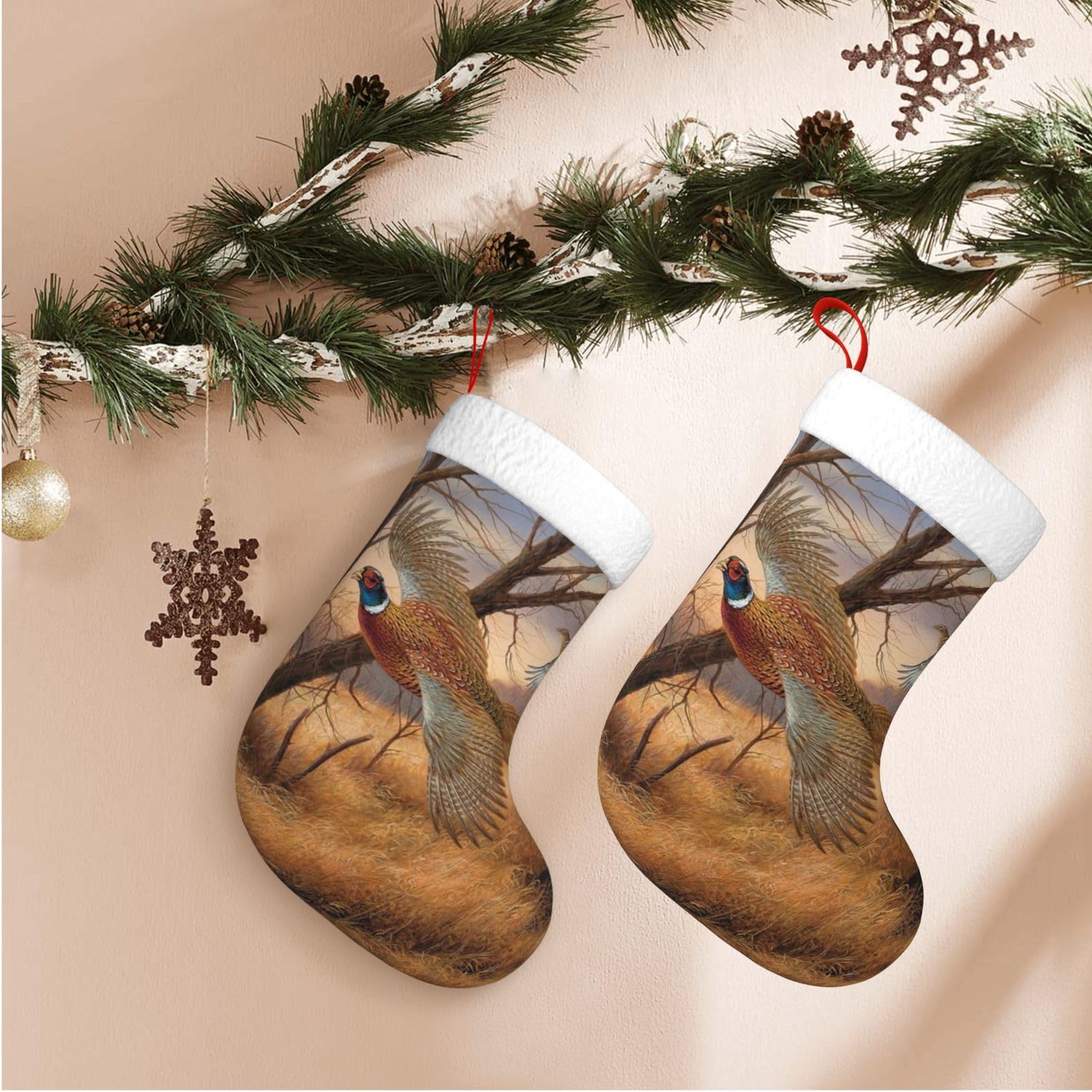Zakhs Black Pheasant Hunting Print Christmas Stockings Hanging Xmas Stockings Personalised Xmas Decorations For Family Holiday Decorations