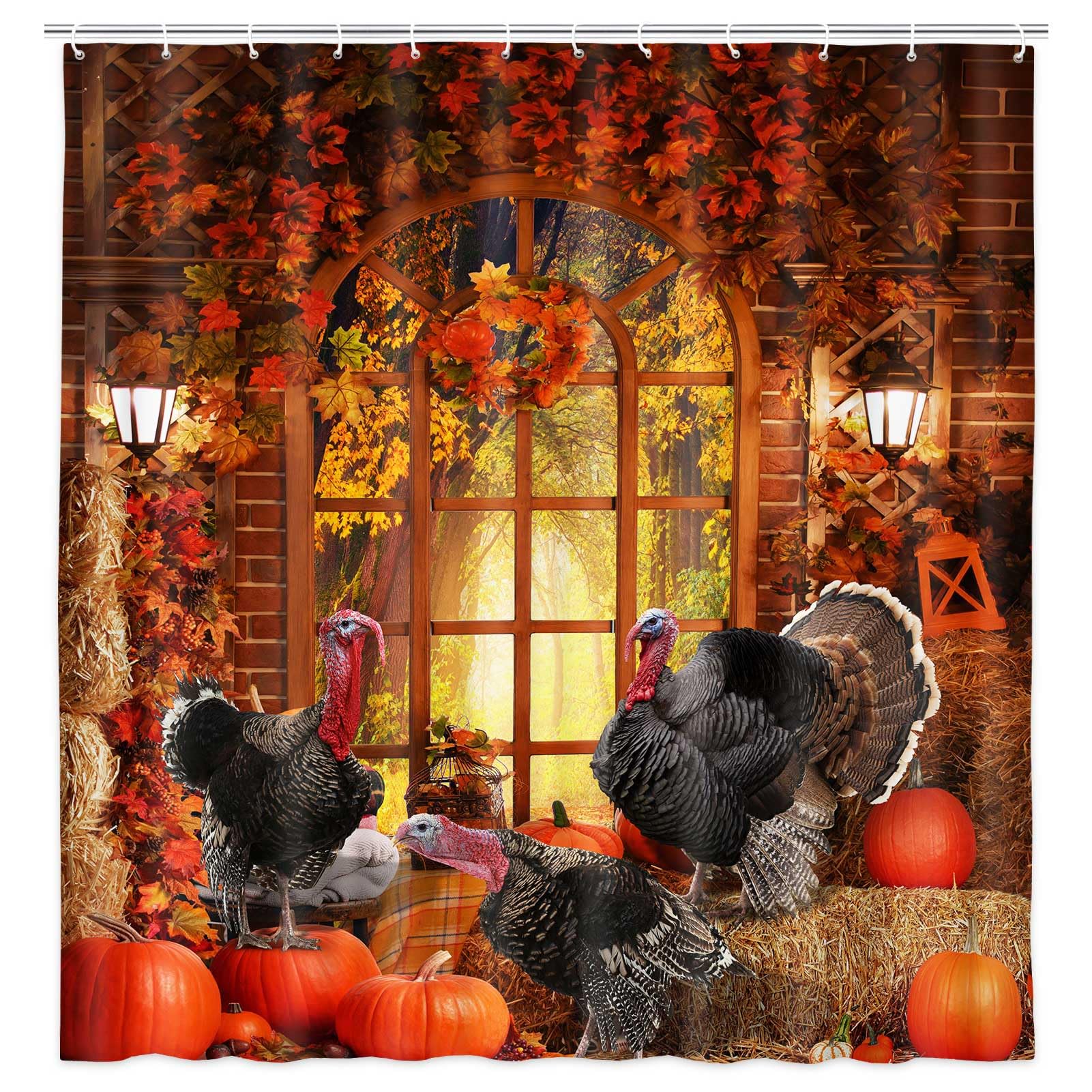 Rideau de douche dinde d'automne NYMB pour une salle de bain ambiance Thanksgiving