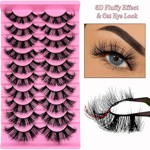 Miniatura 3 de 10 pares de pestañas postizas esponjosas de visón sintético, pestañas postizas de ojo de gato, pestañas dramáticas de 0.78 pulgadas de largo,