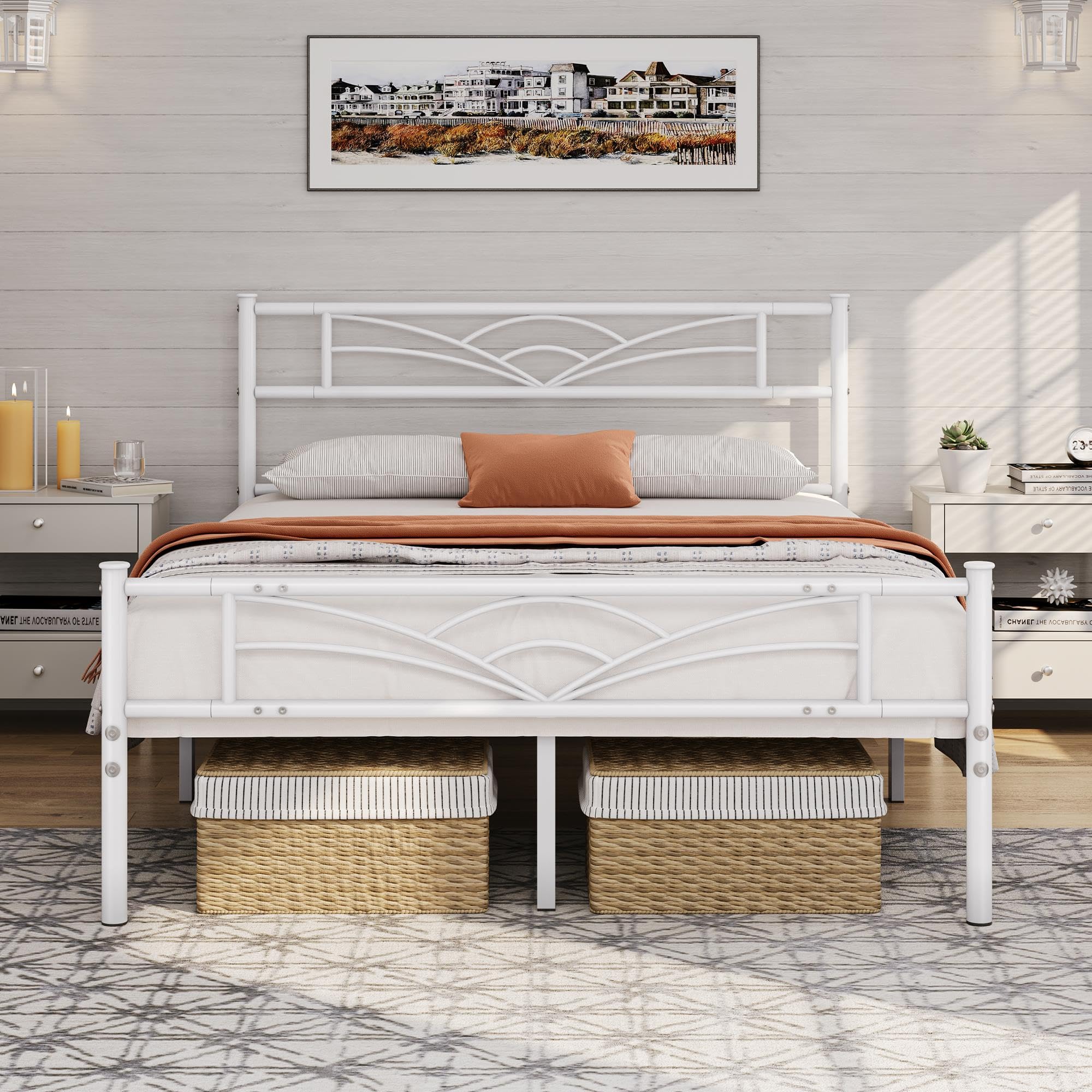 Yaheetech Cama Doble Marco Metal 32 cm 135 x 190 cm Blanco