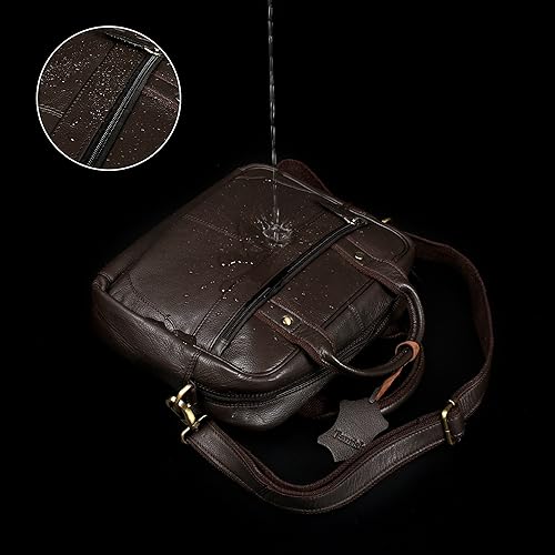 Miniatura 5 de Bolso bandolera de cuero genuino hecho a mano para hombres (color marrón) Bolsa de viaje de cuero para computadora portátil para oficina, bolsa de