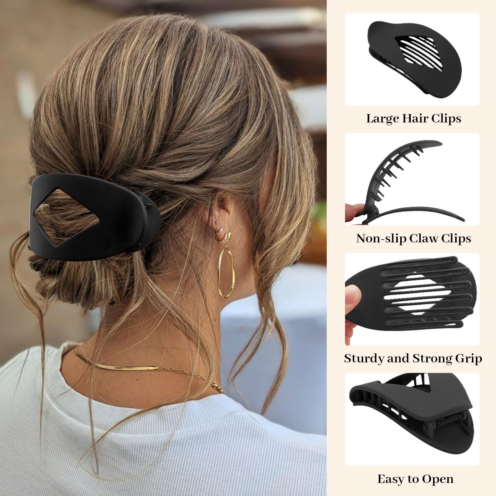 Muorruo 6 Piece Large Flat Round Hair Clips, Oval Claw Clips for Thick Medium-Thin Hair, Non-Slip Strong Hair Clips - Image 3