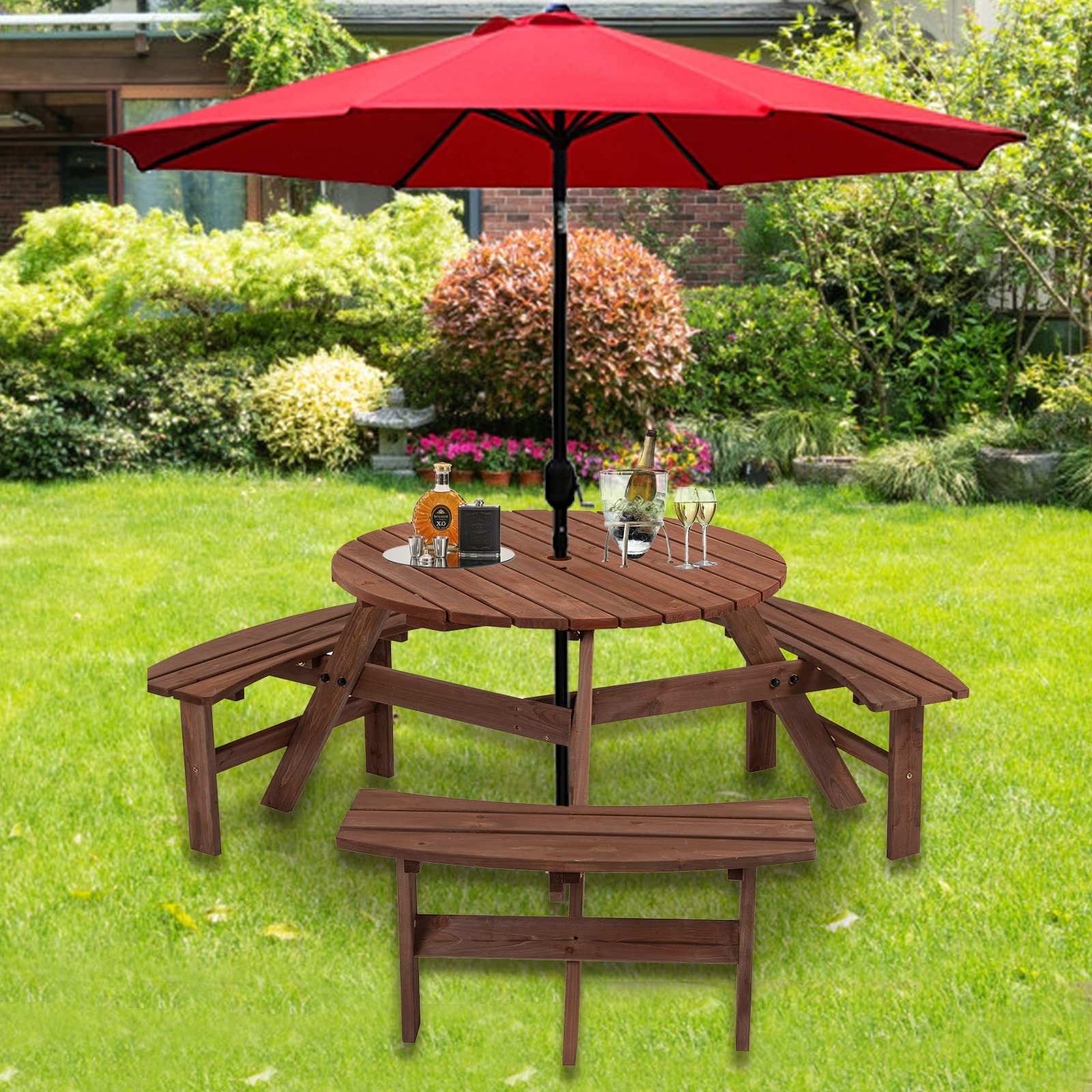 Patio Table Person 63 Natural Outdoor Round Wood Picnic