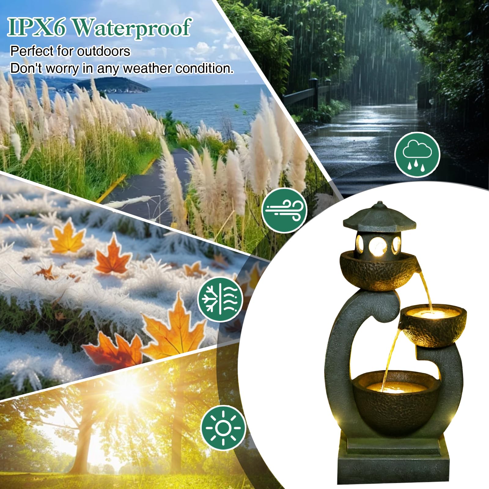 Bumilgar Springbrunnen Solar Gartenbrunnen für Außen mit LED Beleuchtung Zimmerbrunnen Kaskade Brunnen Wasserspiel Wasserfall Brunnen für Garten,Balkon,Terrasse, 89.5x45x27 cm