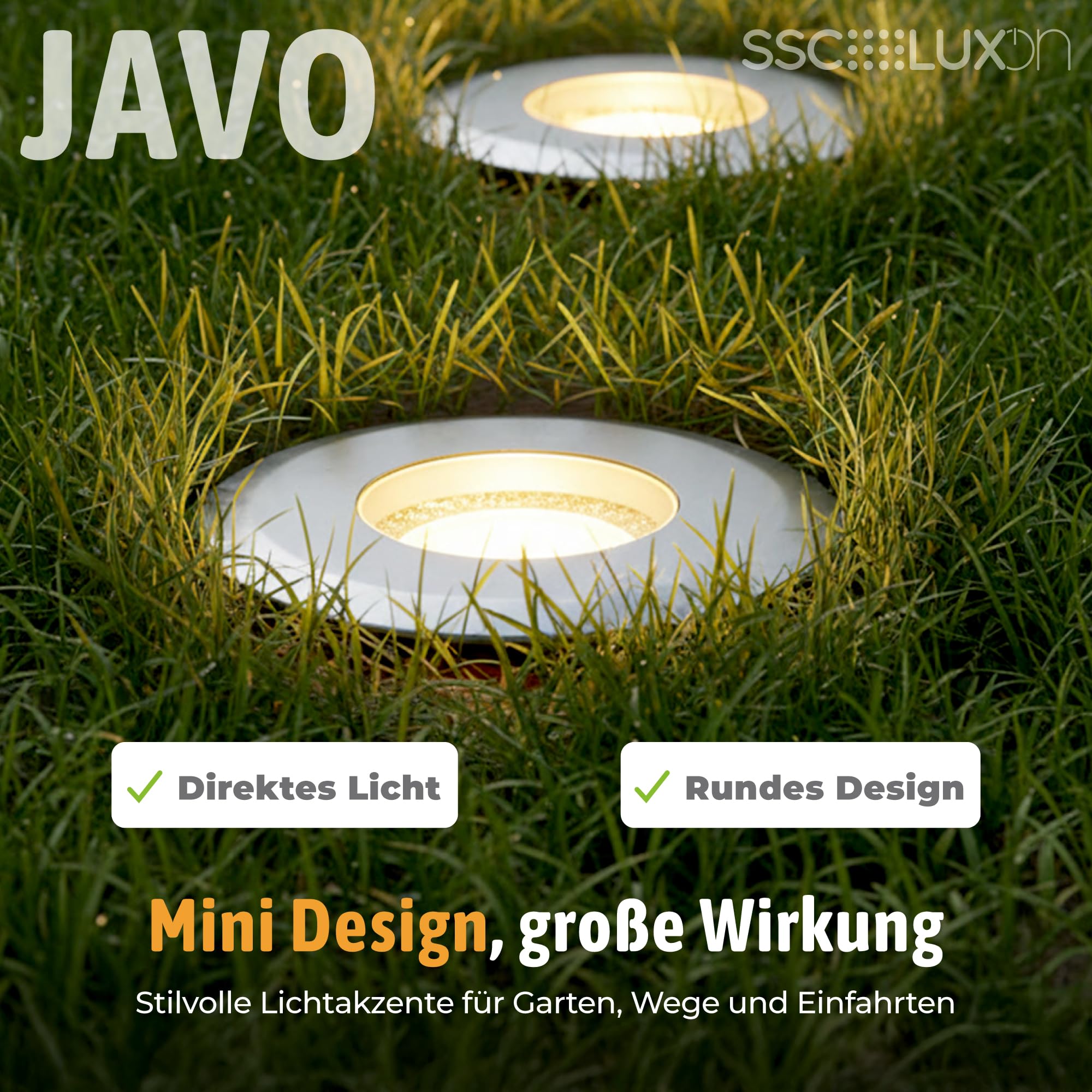SSC-LUXon 6er Pack JAVO Bodeneinbauspots LED Außen 230V Erdstrahler warmweiß - Bodenleuchte klein begehbar IP67 Alu Ø 47mm
