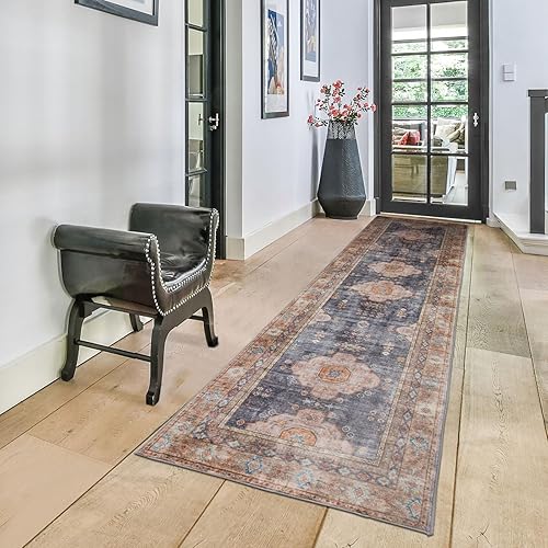 Miniatura 5 de Twinkle - Alfombra de pasillo bohemia, antideslizante de 2 pies 6 x 9 pies, alfombra vintage envejecida que no se desprende, alfombra suave con pelo