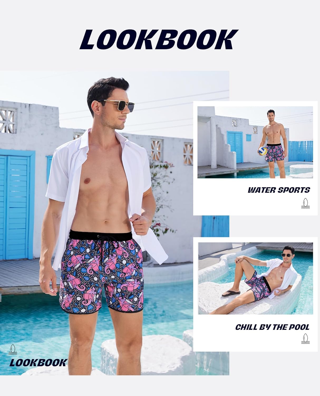 Swimming Shorts Mens Swim Trunks with Mesh Liner Vintage Bathing Suit for Men Vacation Pool 5 Inch X-Large Black Lizard image 5 of 5 B0DTK9CS4P