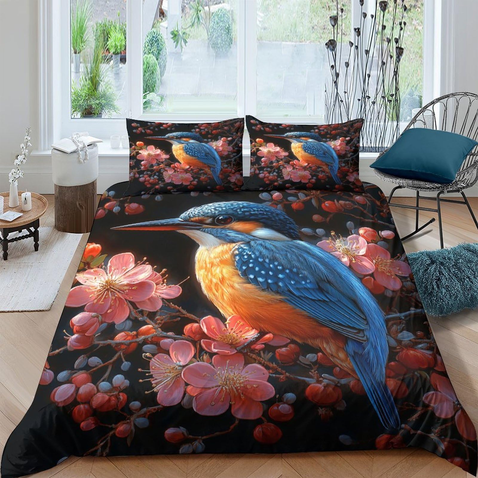 Ctjqhvkz Style-8 3D Printed Kingfisher Blossom Fitted Sheet Microfiber Soft Anti-Slip Bed Cover For Bedroom Guest Room Decor Single（135X200cm）