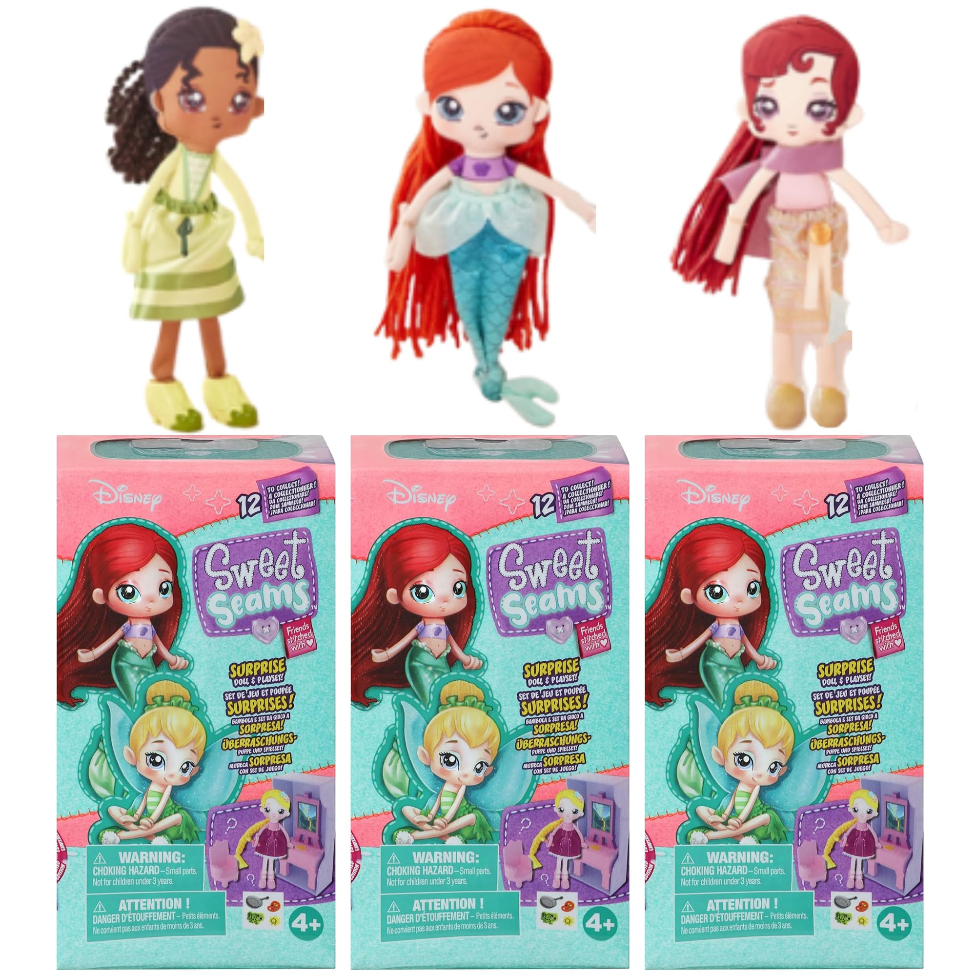 Disney Sweet Seams Dolls & Playsets With Accesories - Sets of 3 - (Tiana, Ariel & Mergara)