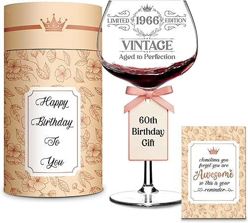 Vintage Engraved Wine Glass - 60th