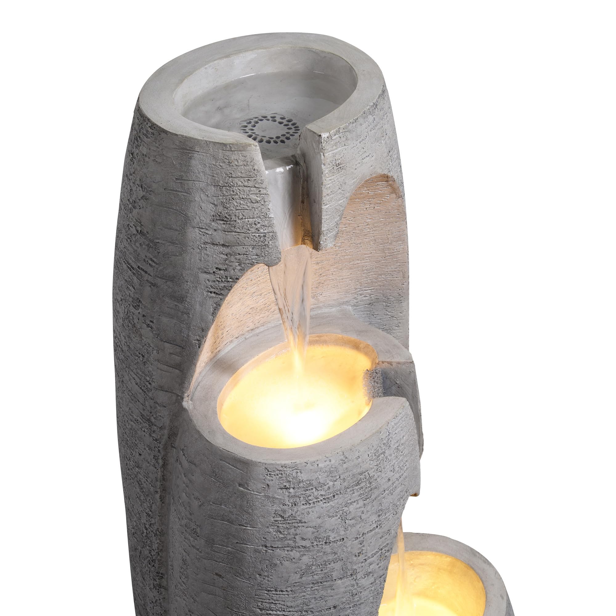 Teamson Home Fontaine Moderne 3 Niveaux Cascade exterieure LED Douce reglable urne Decorative Gris