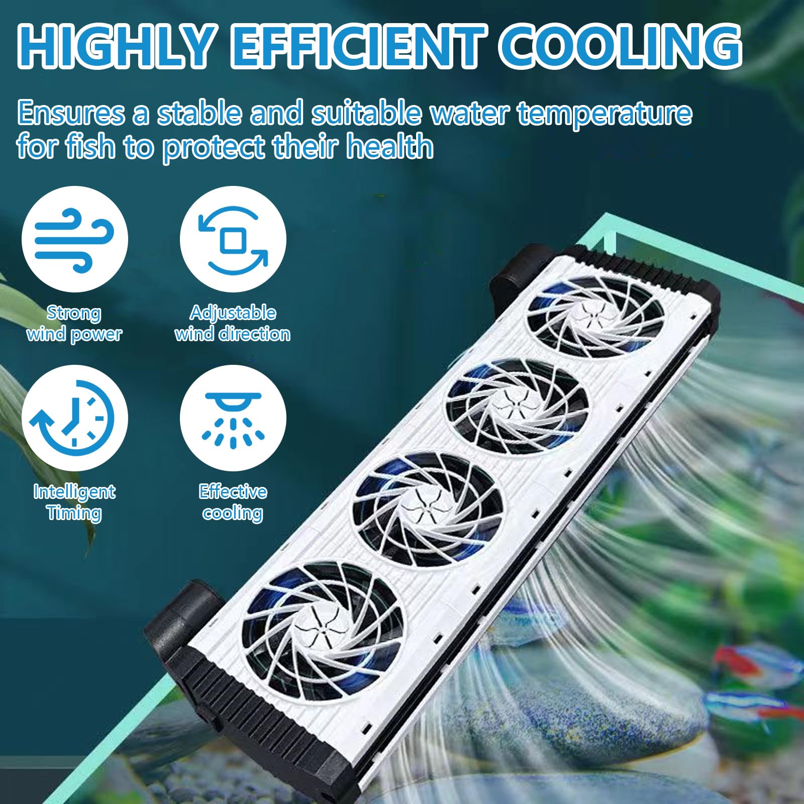 Ventilatore per Acquario, Ventola di Raffreddamento per Acquario Silenzioso Ventilatore a Clip con Timer e velocità Regolabile Raffreddatore d'Acqua per Terrari Salata o Case di (4 Ventola)