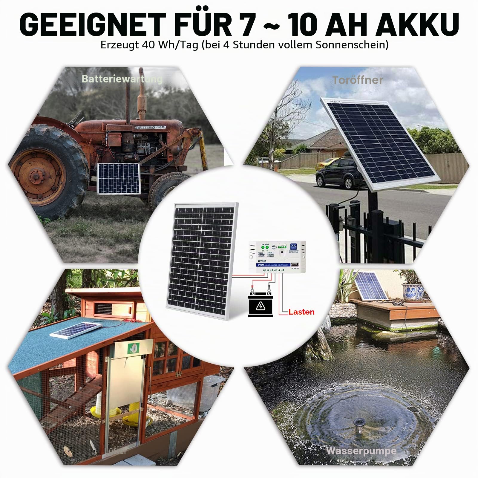 ECO-WORTHY Solarpanel 10W Solarmodul 12v Solarzelle Pv 12 Volt zum Aufladen von 12V Batterien
