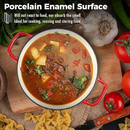 Miniatura 76 de Cacerola de hierro fundido COOKWIN, 3.8 QT, Sartén de hierro fundido con tapa y asas dobles, olla de superficie esmaltada de porcelana, Verde azulado