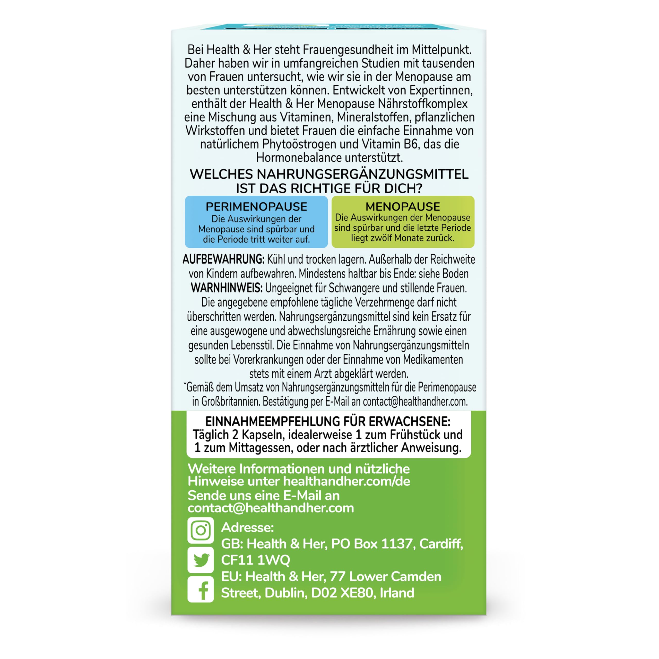 Health & Her Multi-Nährstoffkomplex - Wechseljahre Tabletten Pflanzlich - Unterstützt das Wohlbefinden während der Wechseljahre - 1 Monatspackung enthält 60 Menopause Kapseln