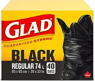 Glad Black Garbage Bags - Regular 74 Litres - 40 Trash Bags, Made in Canada of Global Components