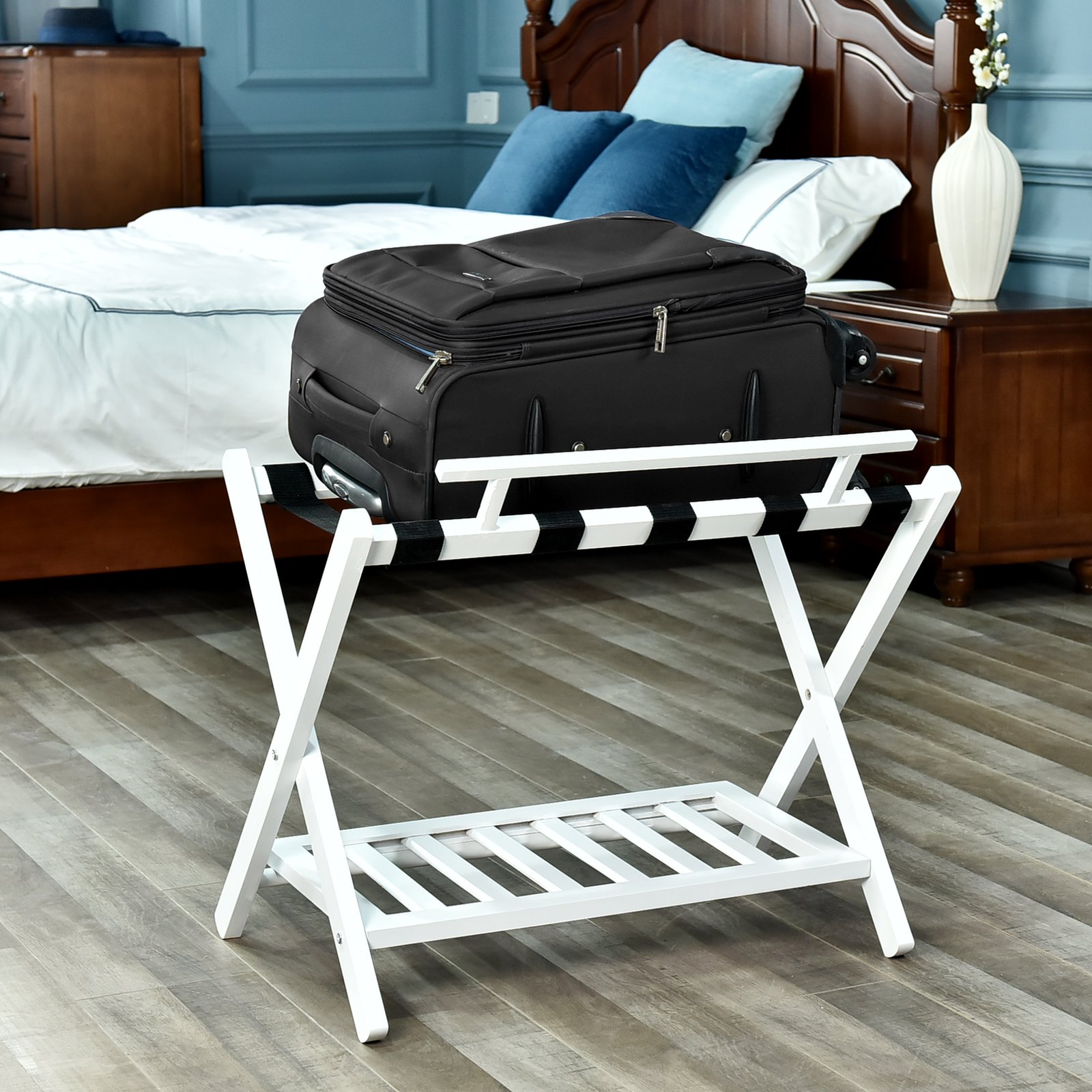Buy WELLAND Wood Collapsible Foldable Luggage Rack Holder with Shelf