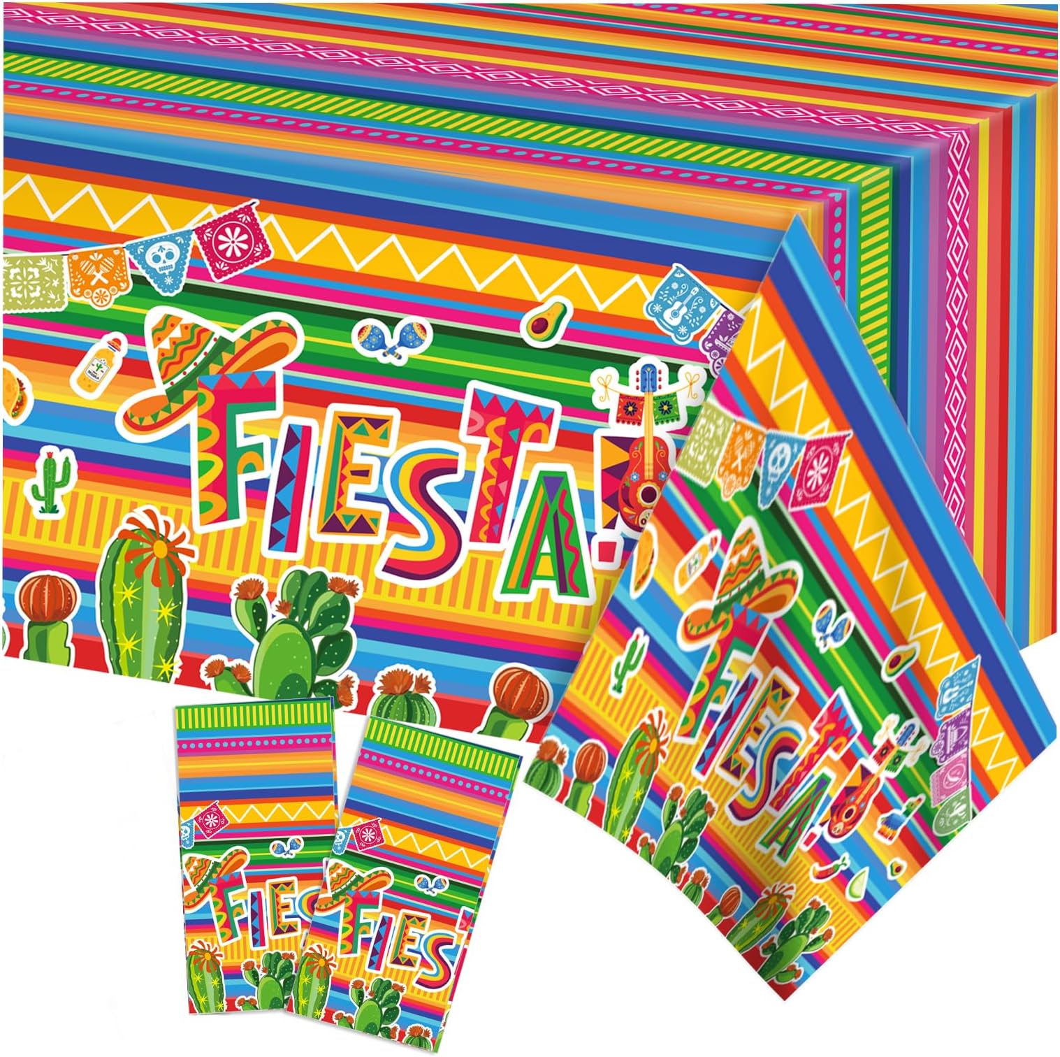 2 Pack Mexican Carnival Tablecloth,Rainbow Rectangle Plastic Tablecloth Cover,130 x 220cm Mexican Fiesta Disposable Plastic Table Cloth,Multicolor Waterproof Tablecloths for Mexican Fiesta Party