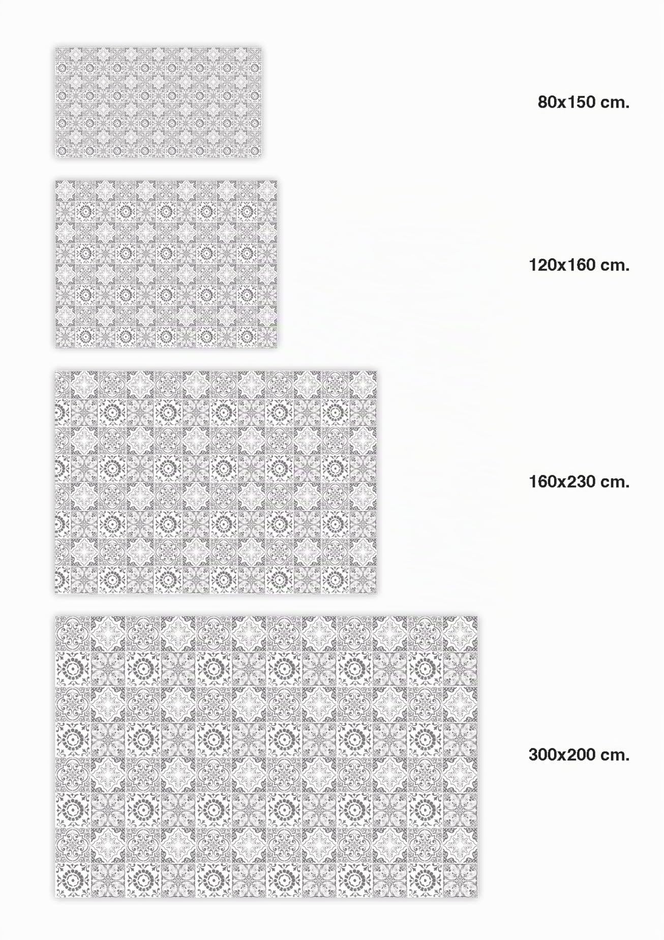 Panorama Tapis Vinyle - Modèle Carreaux Ciments Grenade Gris 60x110 cm - Différentes Tailles - Deco Maison, Cuisine, Chambre et Exterieur