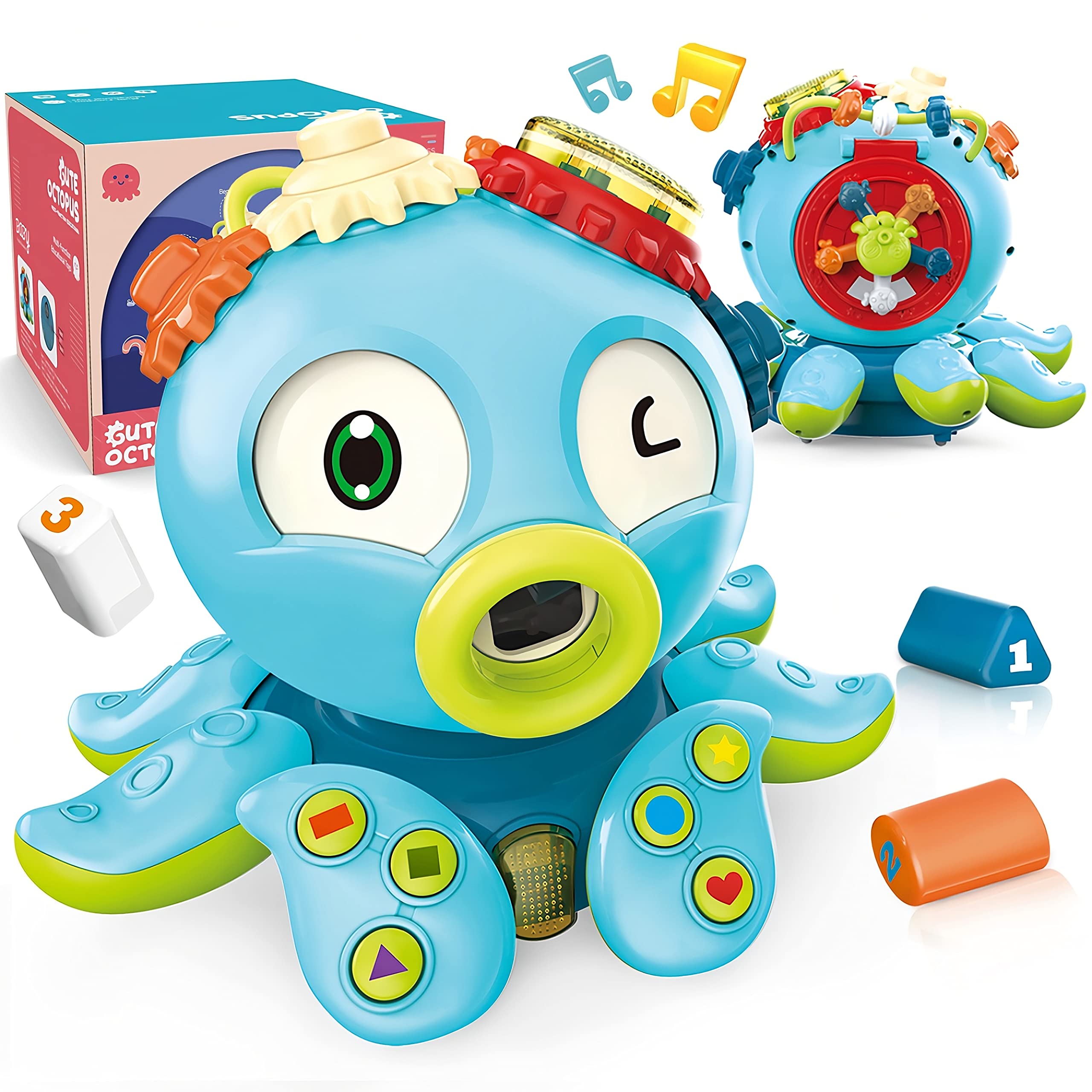 gitete New Multifunctional Octopus Toy with Emoji Faces,Feedable Building Blocks, Interactive Children’s Toy, Educational Electronic Toy-Crawling Toy and Gift for Boys and Girls 2-8