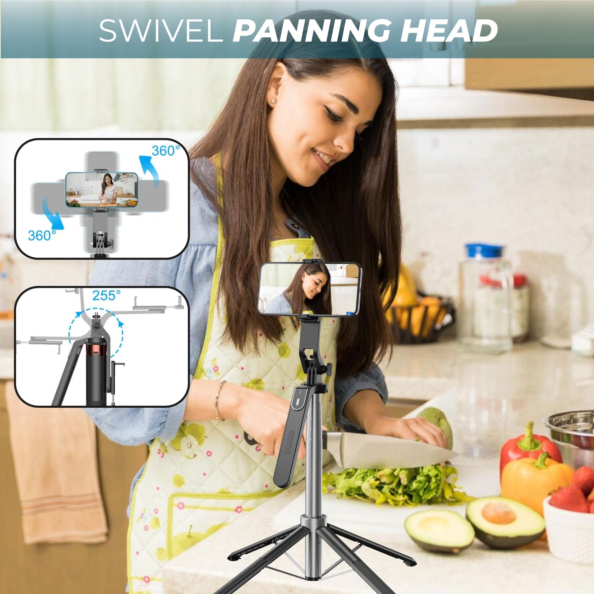 Kratos 65" Selfie Stick Tripod - Stable & Portable -7