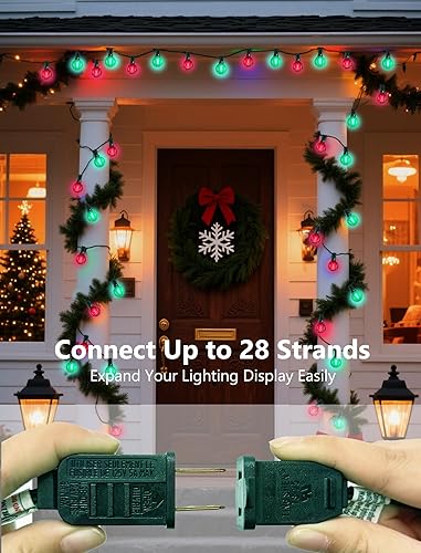 Miniatura 25 de Guirnalda de luces LED G40 de 25 pies para exteriores, tira de luces con 27 bombillas Edison inastillables (2 de repuesto), luces colgantes