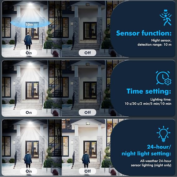100W Security Lights Outdoor Motion Sensor,10000LM PIR Security Light with Remote Control,6500K LED Floodlights, IP66 Waterproof Motion Sensor Flood Light,for Garage Garden Hallway Backyard [Energy Class E]