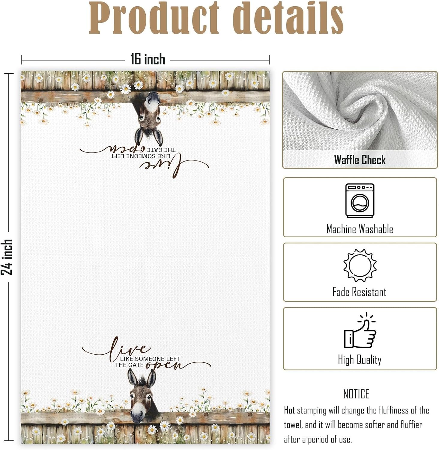 Donkey Kitchen Towels,Western Farmhouse Animal Hand Towels for Kitchen,Live Like Someone Left The Gate Open,Donkey Gifts - Image 7