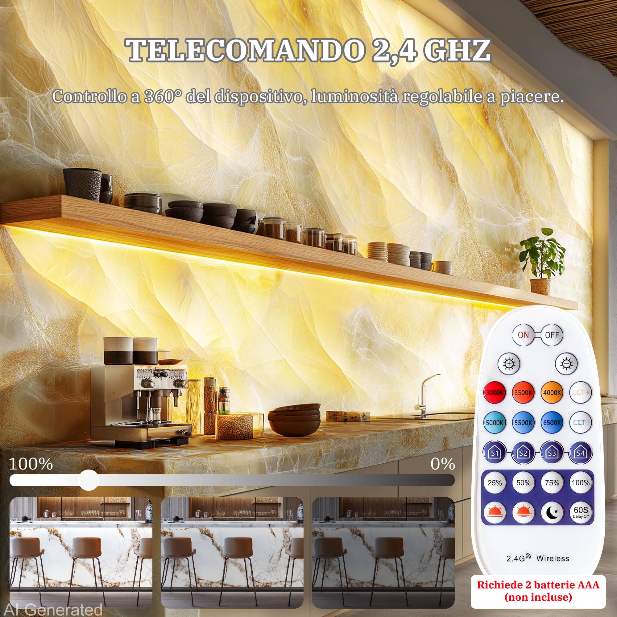 Lichaser 4 Pack LED per Retroilluminazione 3000K–6000K Luce Calda e Fredda 24V 36W, Pannello LED dimmerabile compatibile con Alexa, 50x 24.5cm pollici per piani di lavoro in marmo, onice e quarzo