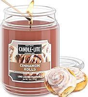 Candle-Lite Cinnamon Rolls Scented Candle 18oz Jar, 110-Hour Single Wick Burn, USA Made Fall Aromatherapy for Cozy Ambiance