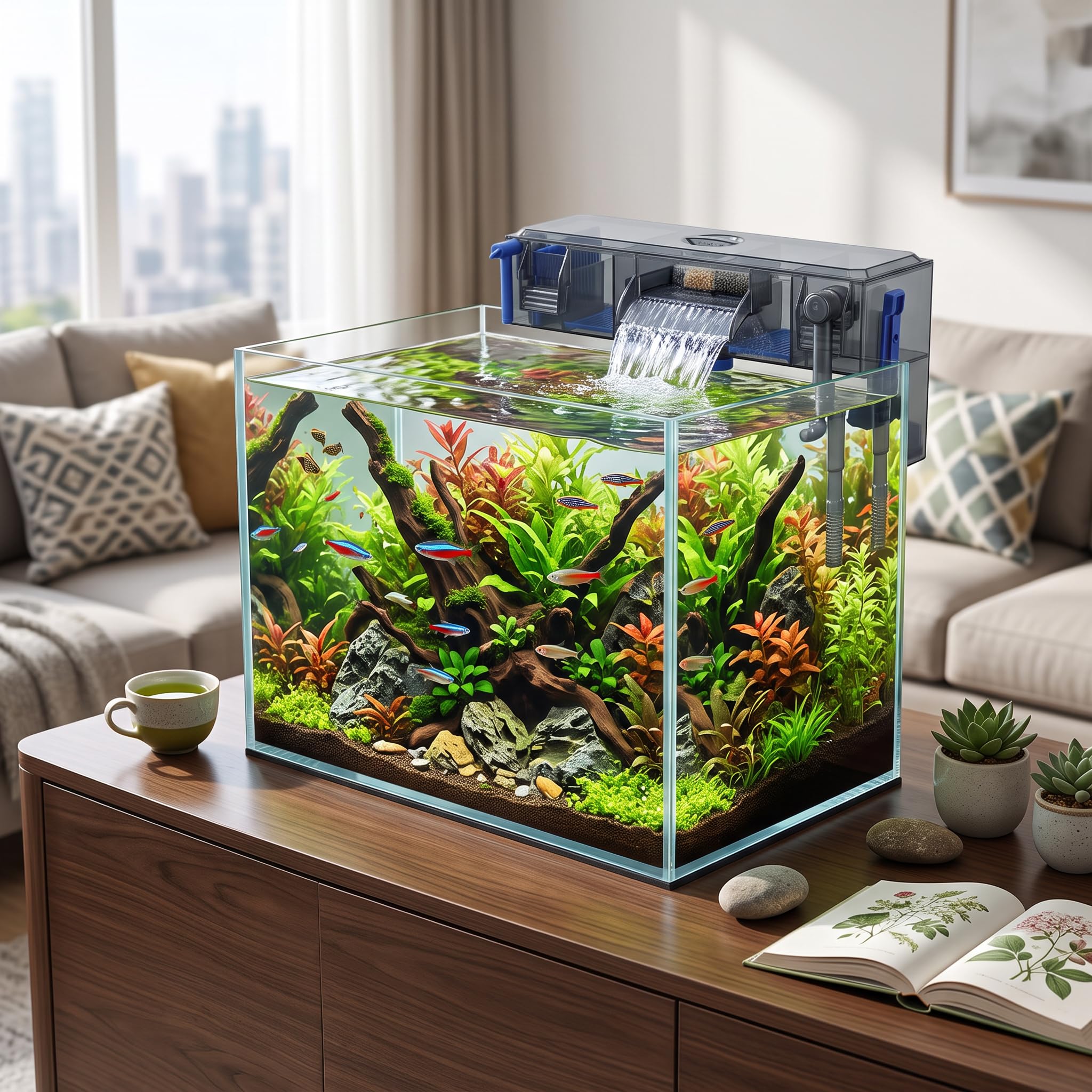 Filtre Externe pour Aquarium - Filtre à Suspendre pour Petit Aquarium - Filtre Suspendu - Système de Filtration en Cascade - Filtre Multifonction à Suspendre pour Aquarium