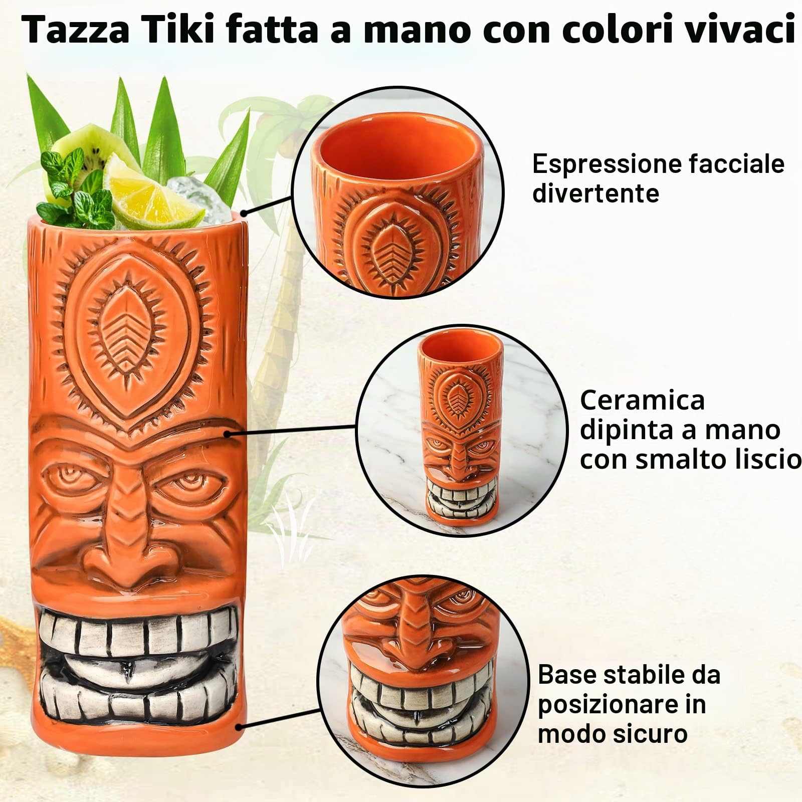 Tiki - Set di 4 tazze da cocktail in ceramica Tiki, bicchieri da cocktail unici, tazza hawaiana professionale da bar e bicchieri per feste di Natale di Halloween