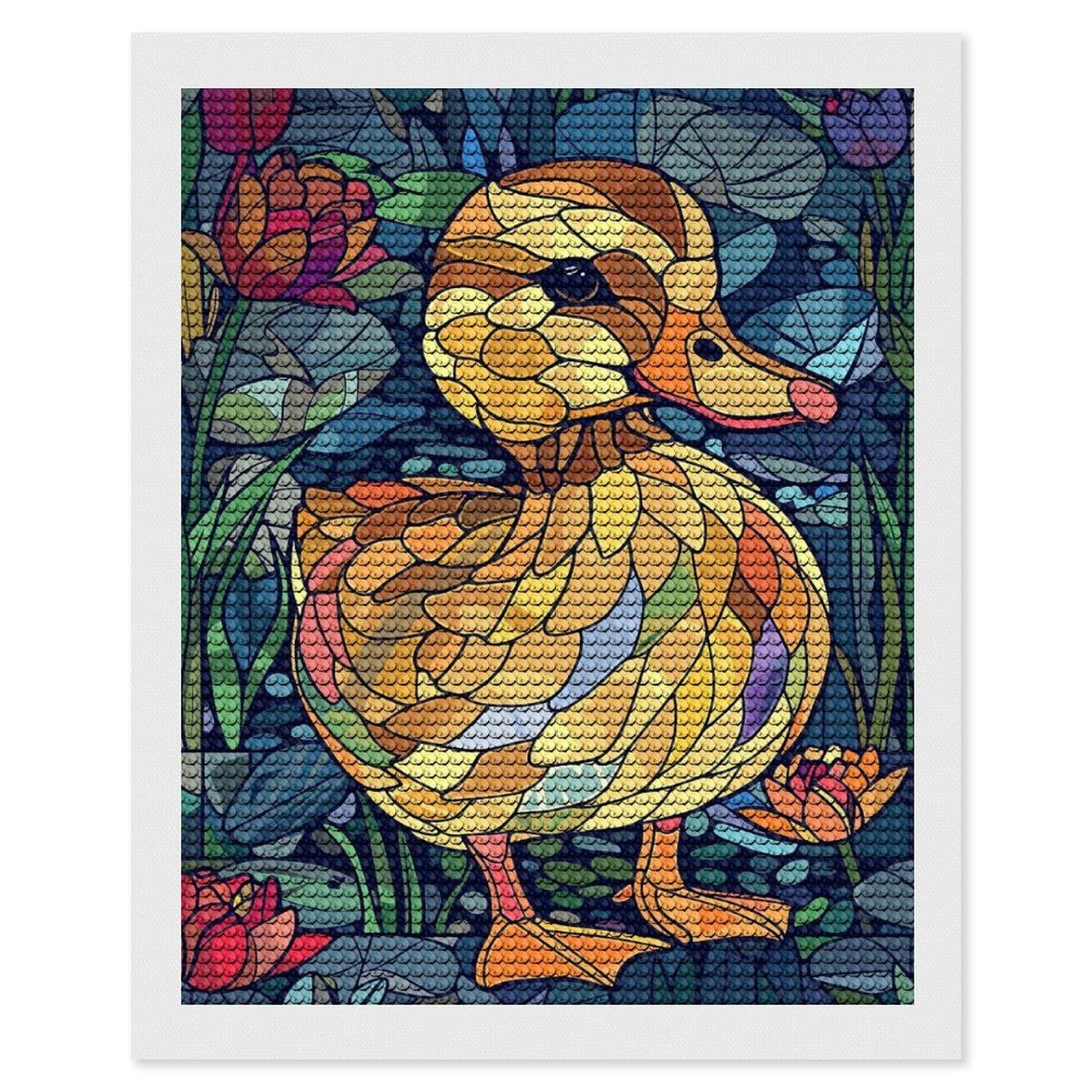 Junmoney Stained Glass Duckling with Water Lilies DIY Diamond Art Canvas Kit 16"x20", Pleasing Wall Art Project, Easy Handmade Project, Living Room Decor