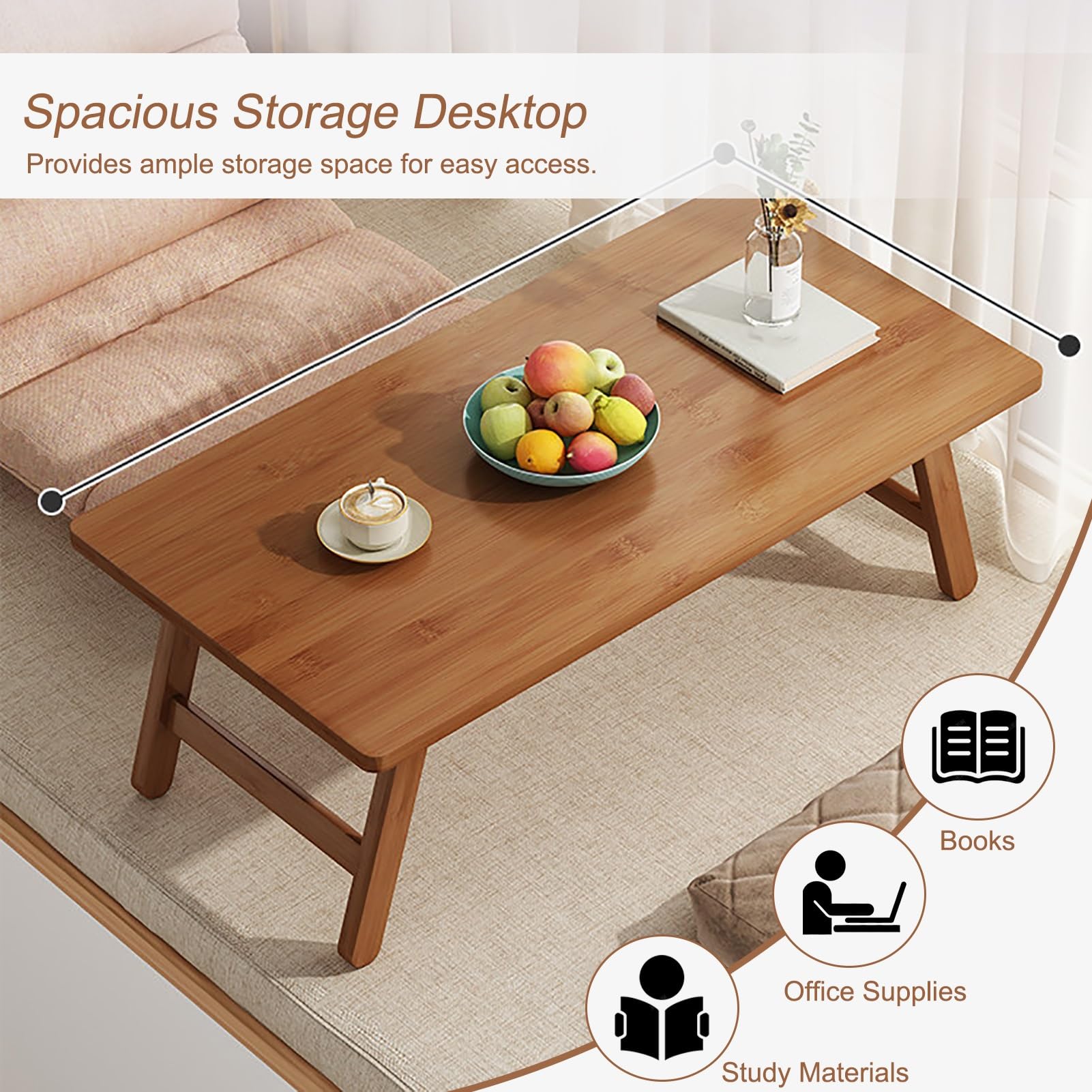 Tavolino basso giapponese pieghevole, tavolino da caffè da pavimento, ideale per tatami, camera da letto, bovindo, sala da tè, non richiede montaggio (67 * 34,3 * 27 cm/26,3 * 13,5 * 10,6 pollici)