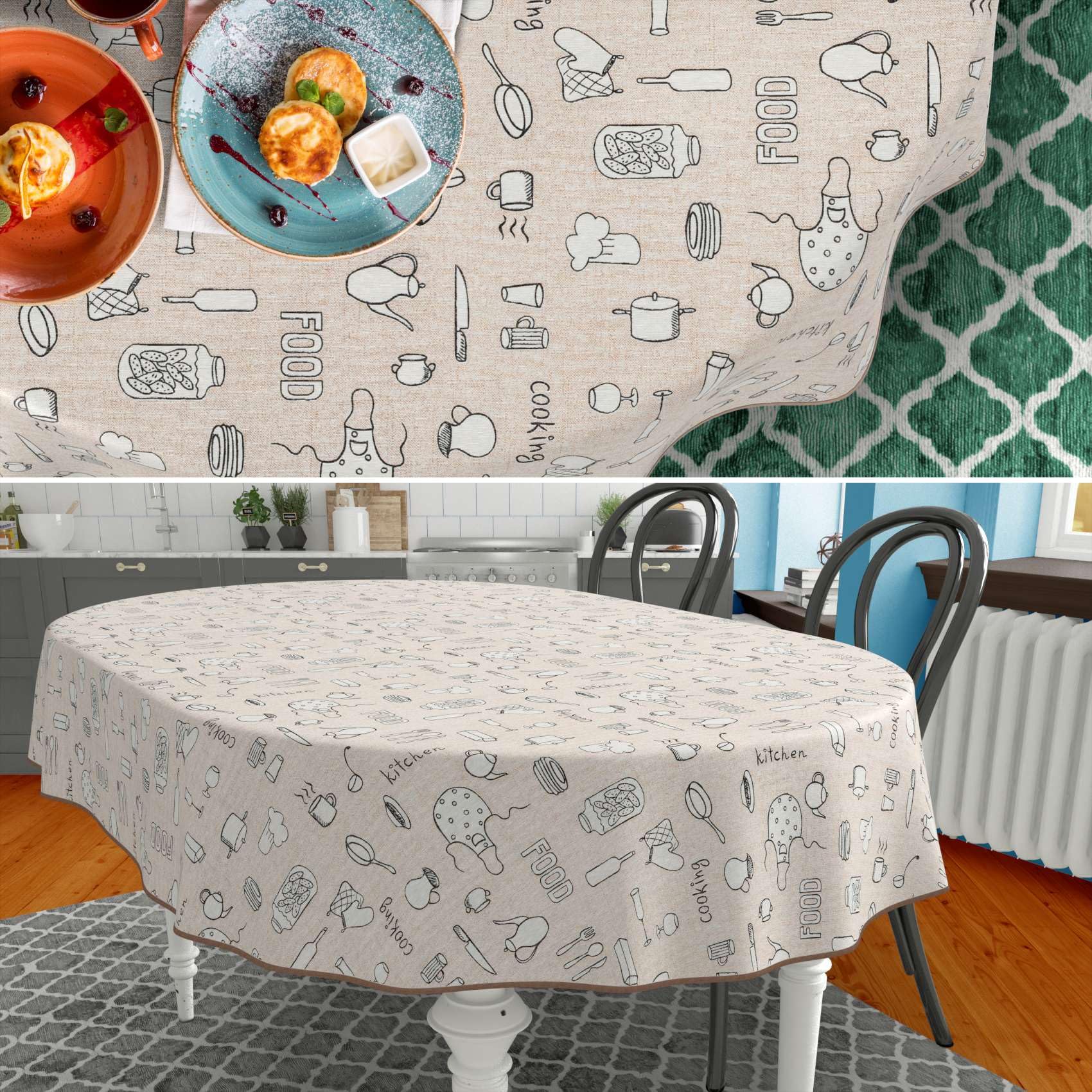 Mantel de tela textil lavable, mantel de algodón, poliéster, cocina, ovalado, 280 x 140 cm, para interior y exterior