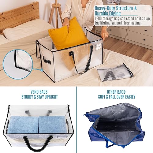Miniatura 3 de VENO Paquete de 4 bolsas de mudanza grandes y resistentes artículos esenciales para dormitorio universitario, organizador de almacenamiento de ropa,