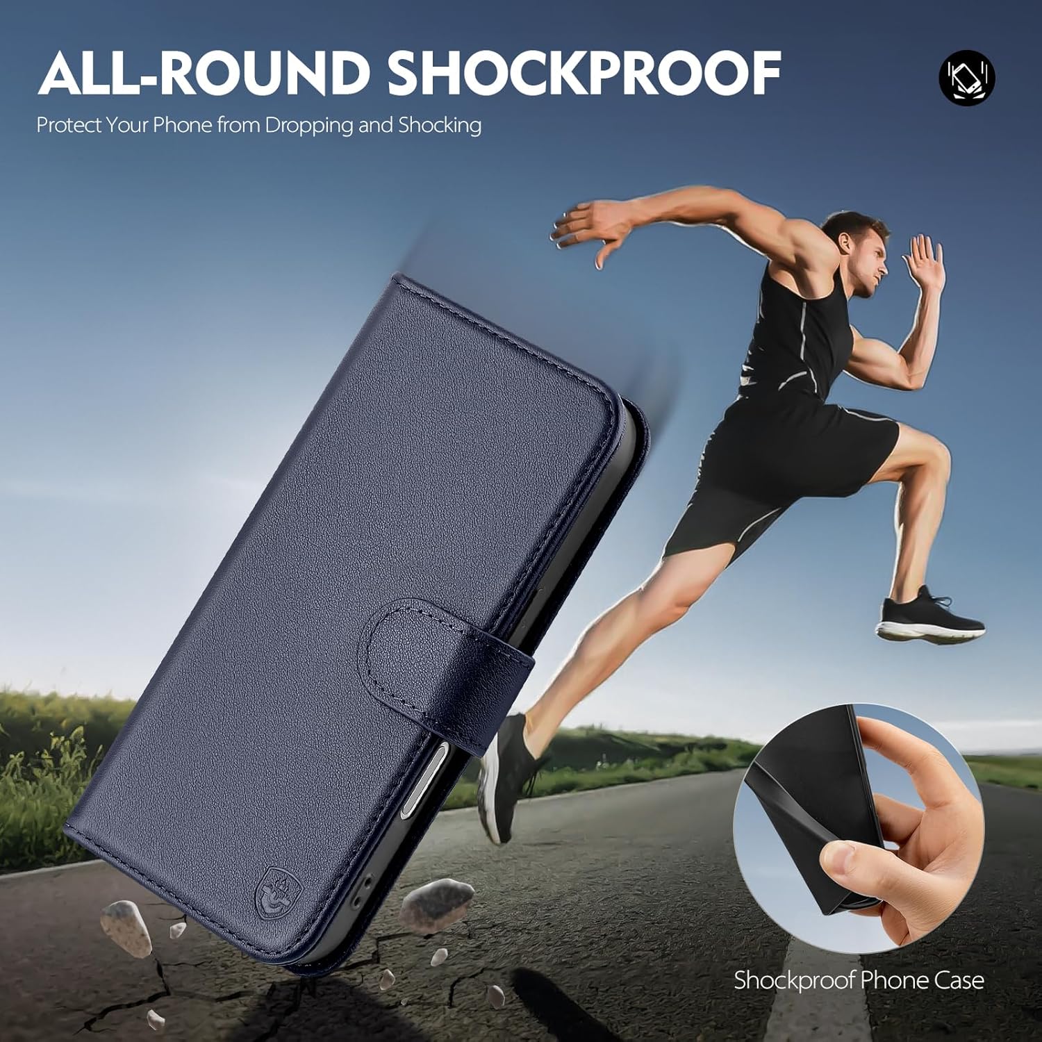 Compatible with iPhone 17 Pro Max Genuine Leather Case Wallet with Card Holder,Women Men Real Leather Flip RFID Blocking Credit Card Slots Stand Phone Cover,for Apple 17 ProMax,Dark Blue