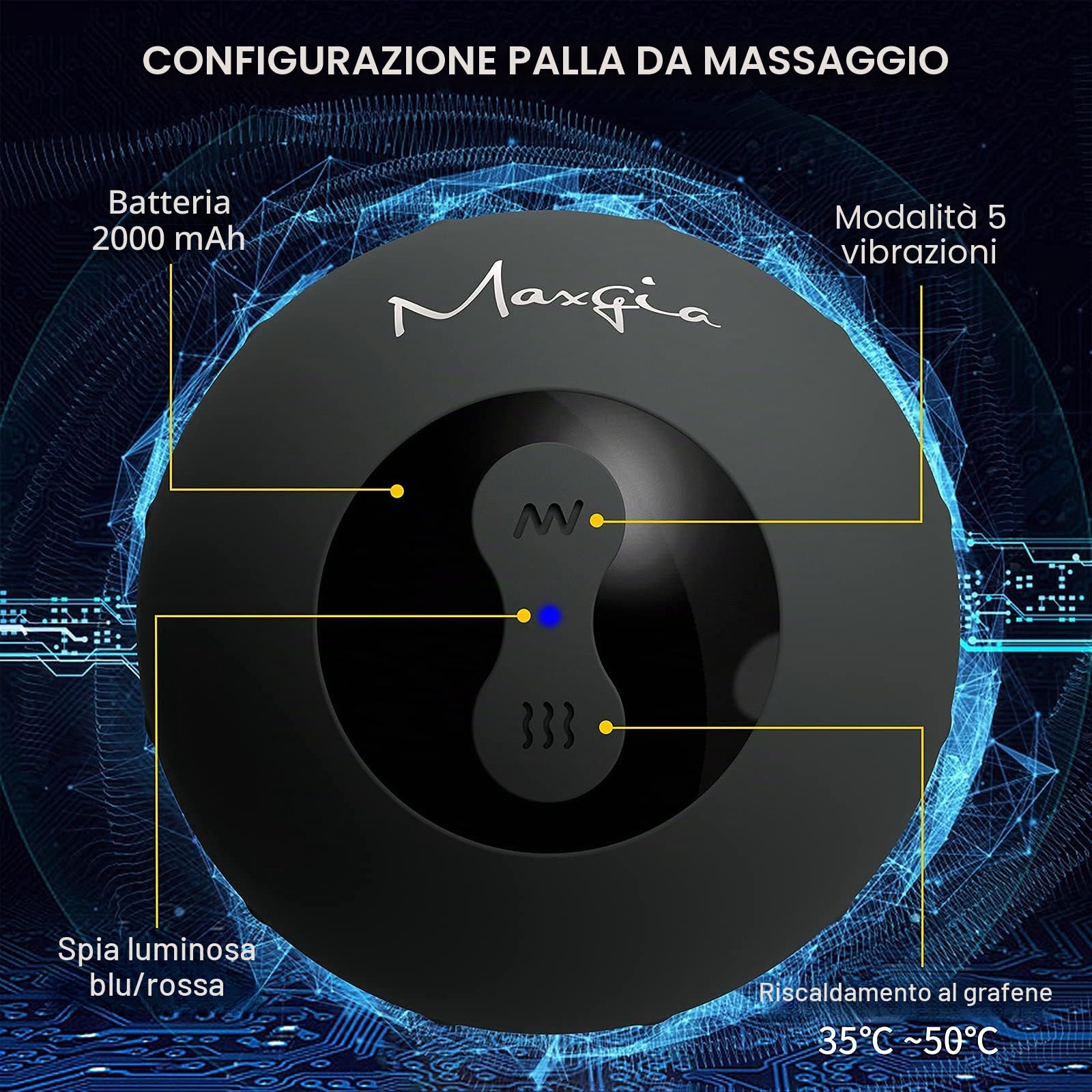 Riscaldamento Pallina Massaggio Muscolare Elettrico, Palla Doppia Rullo Massaggio Muscolare Vibrante Pilates-5 Modalità di Vibrazione Trigger Point Massaggio Schiena Piedi,Sollievo dal Dolore