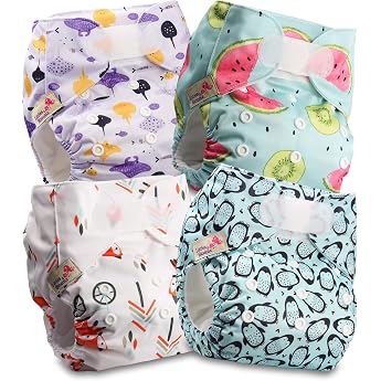 Littles & Bloomz Pocket FLV2-0403 Cloth Nappies with Fastening Pack of 4