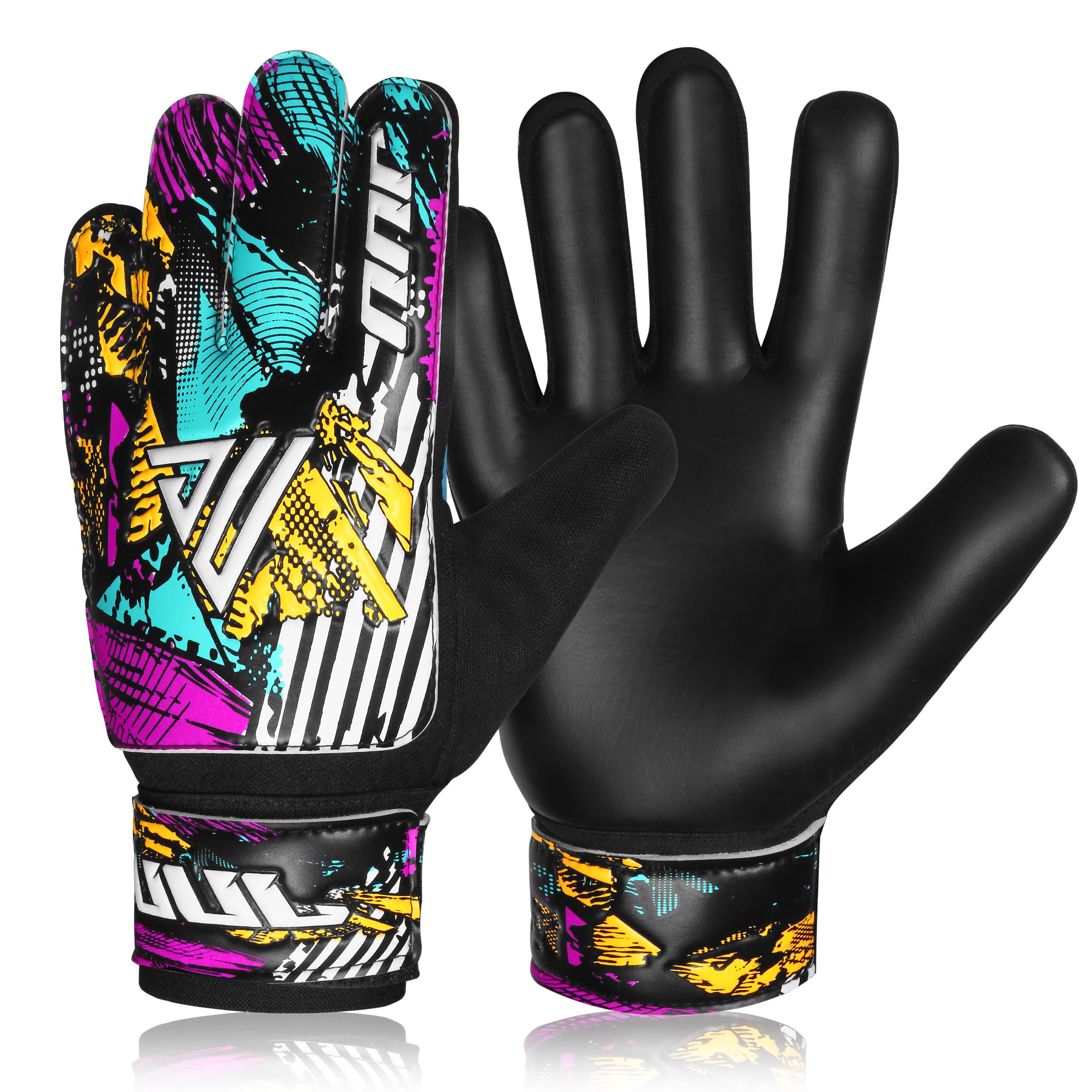 JUU Football Goalkeeper Gloves with 4mm Latex for Super Grip Palm & Double Wrist Protection Funky Goalkeeping Gloves (Black, Size 7 suitable for size S-M adult) — image 1